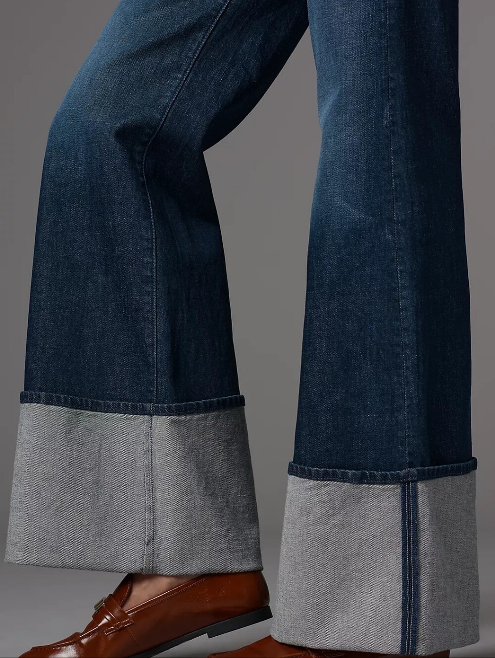 MOTHER High Rise Wide Leg Jeans in Dark Indigo with Contrast Cuffs - Picture 5 of 15